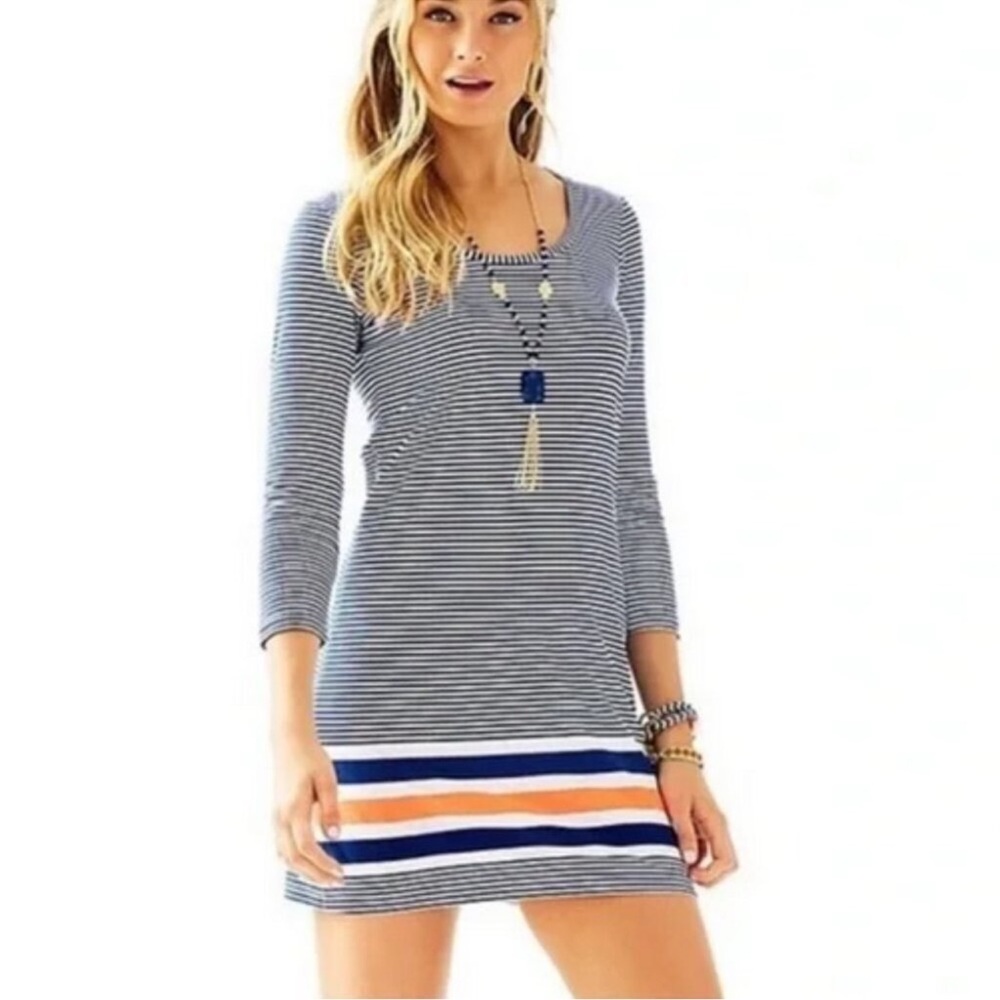 Lilly Pulitzer Beacon Dress Blue White Striped Shift Size XS